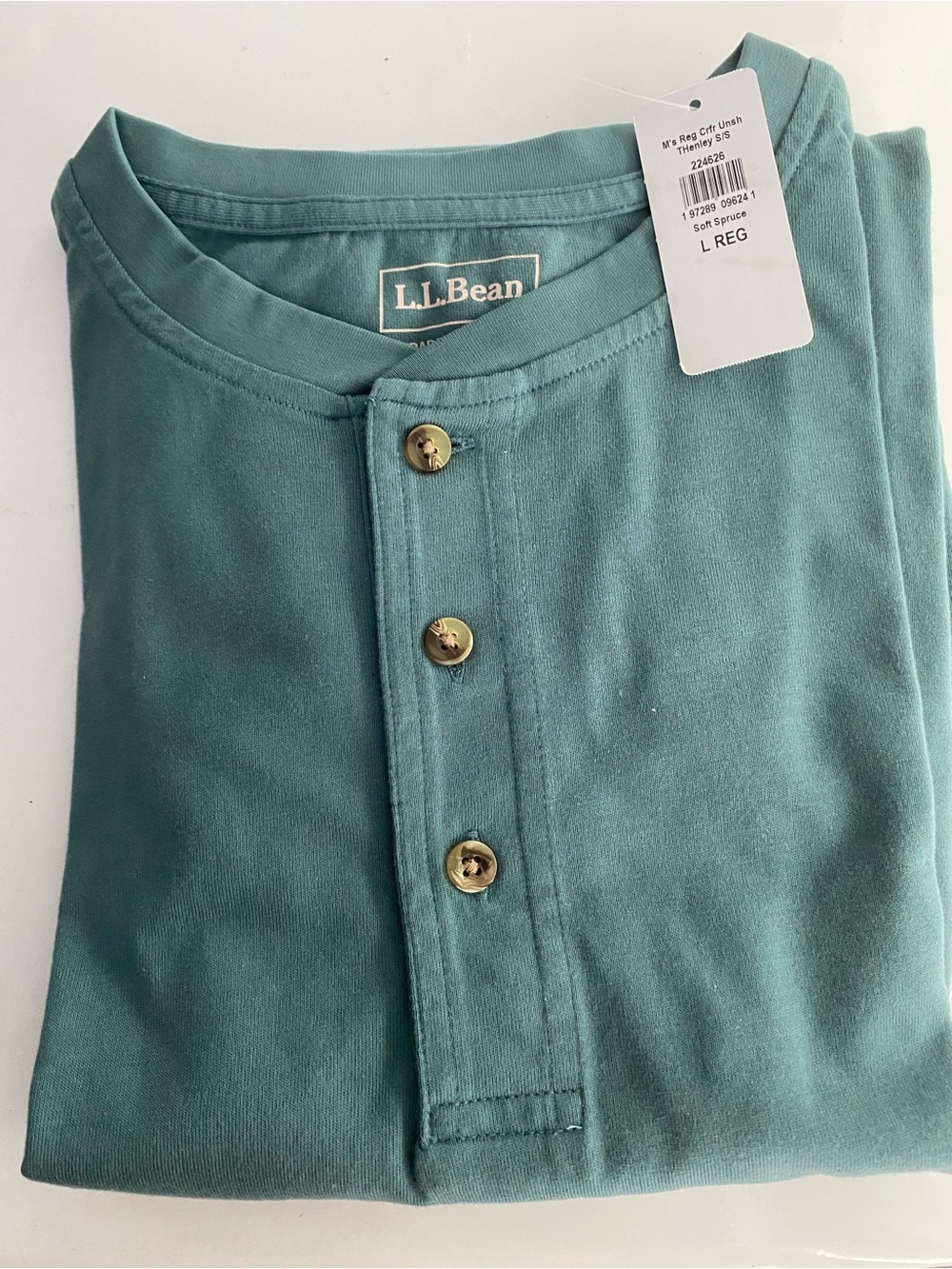 L.L. Bean Men's Carefree Unshrinkable Tee, Traditional Fit, Henley Soft Spruce L